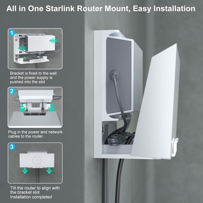 fonken Linkoostar Starlink Gen 3 Router Mount, All in One Starlink Router Wall Mount for Star Link Standard V3 Mesh Router & Gen 3 Power Supply Mounting Kit Accessories-LM-3C - Image 3